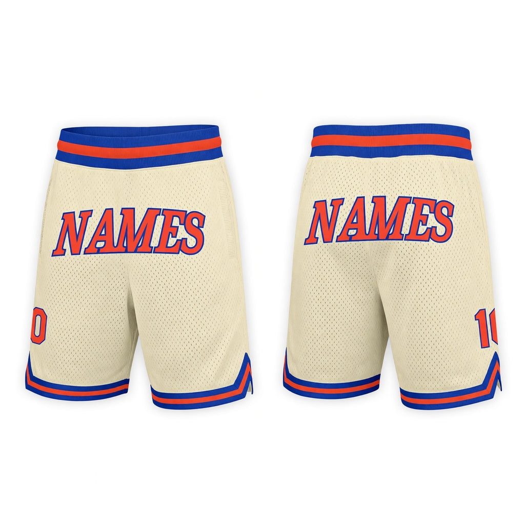 Custom Cream Orange-Royal Authentic Throwback Basketball Shorts