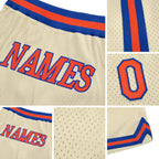 Custom Cream Orange-Royal Authentic Throwback Basketball Shorts detail