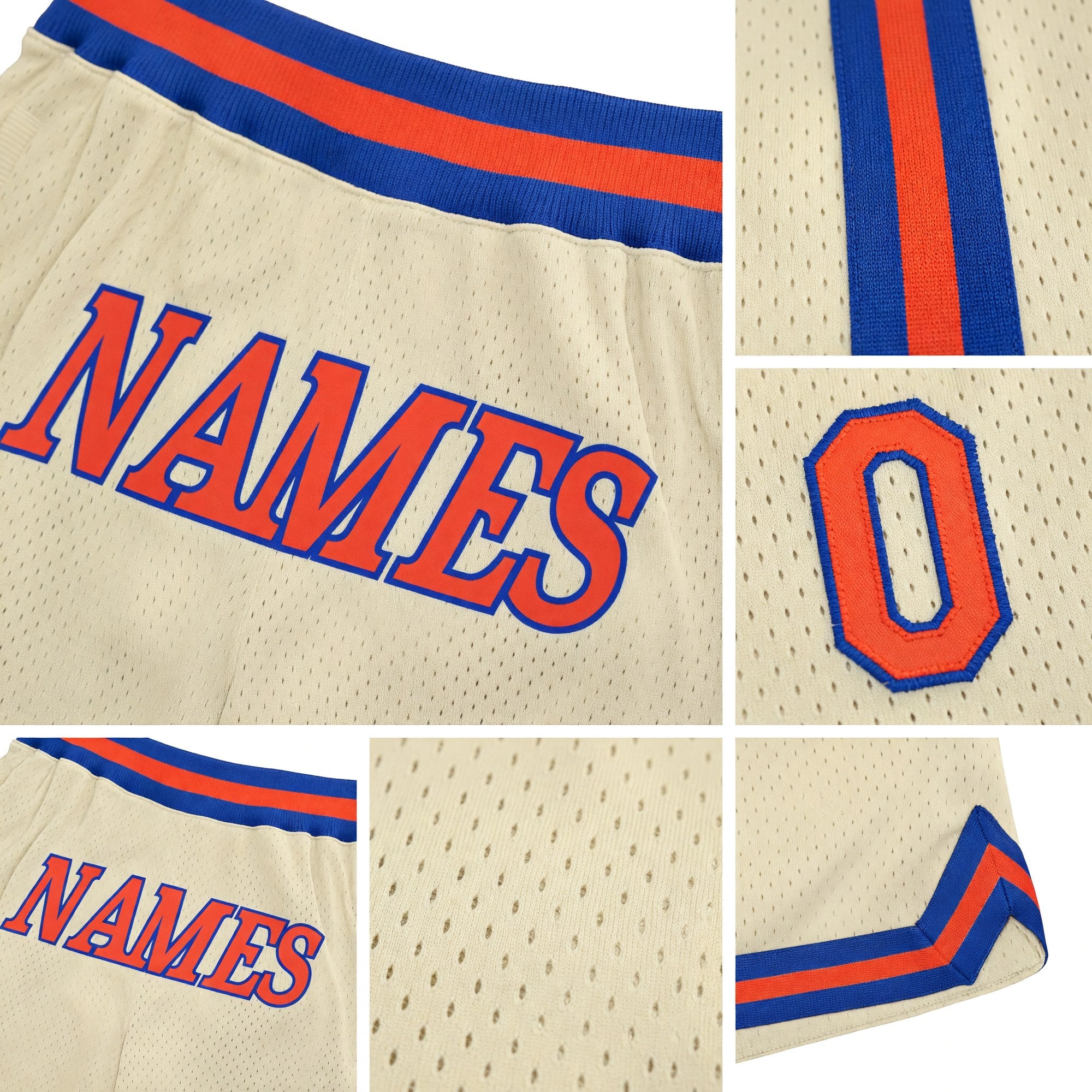 Custom Cream Orange-Royal Authentic Throwback Basketball Shorts detail