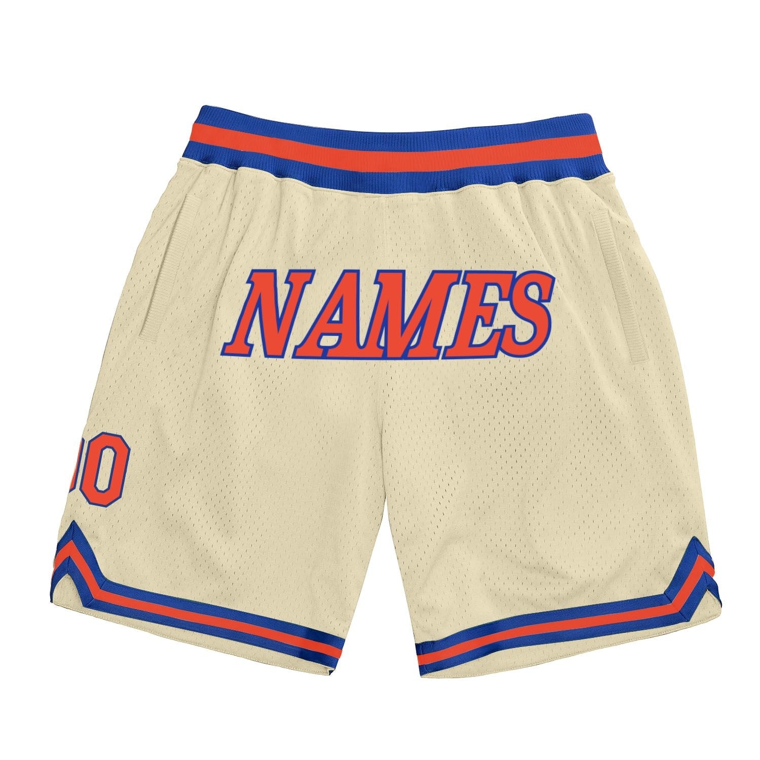 Custom Cream Orange-Royal Authentic Throwback Basketball Shorts photo 1