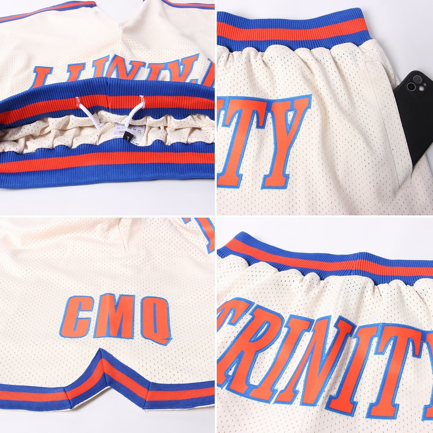 Custom Cream Orange-Royal Authentic Throwback Basketball Shorts photo 3