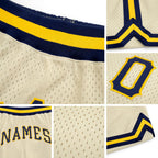 Custom Cream Navy-Gold Authentic Throwback Basketball Shorts detail