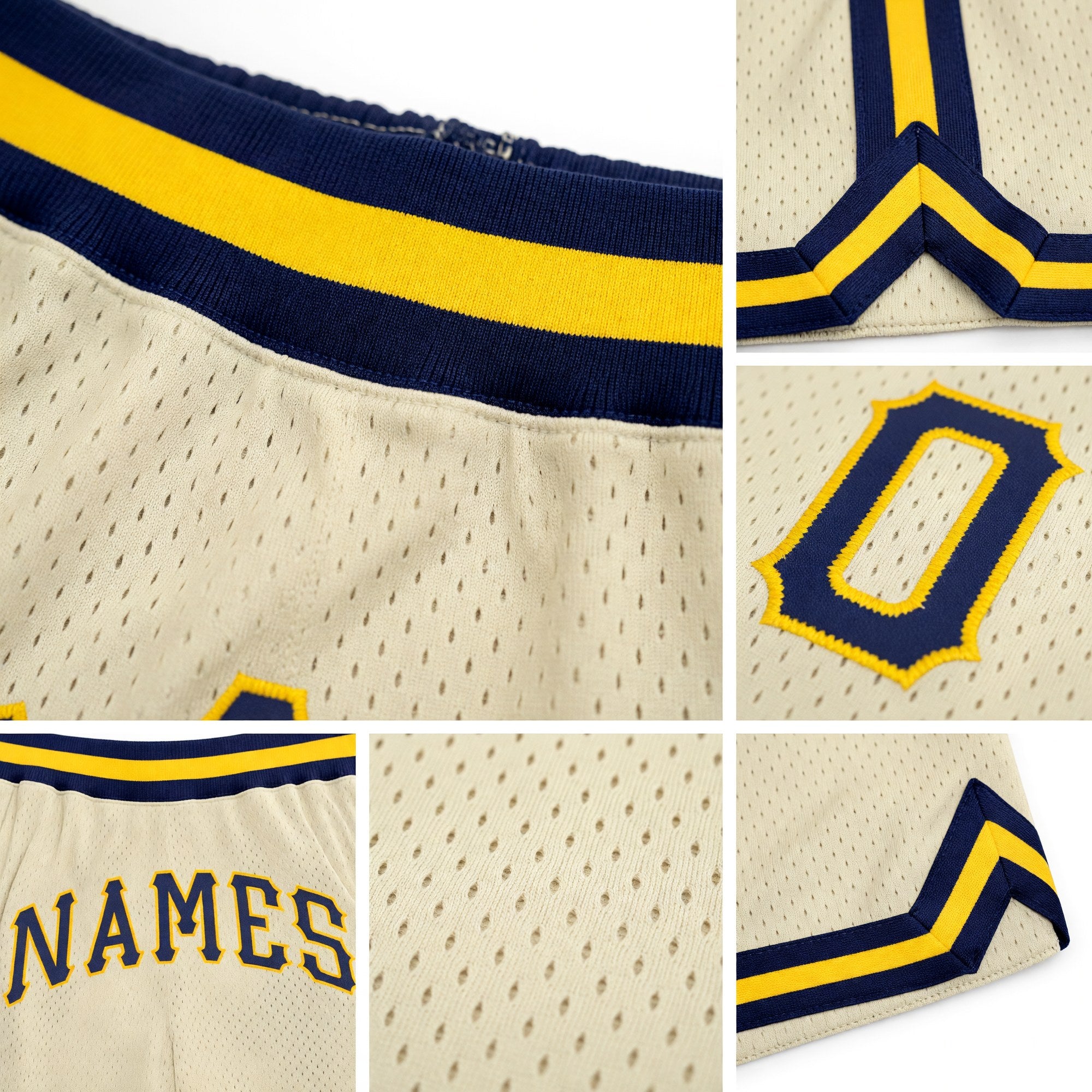 Custom Cream Navy-Gold Authentic Throwback Basketball Shorts detail