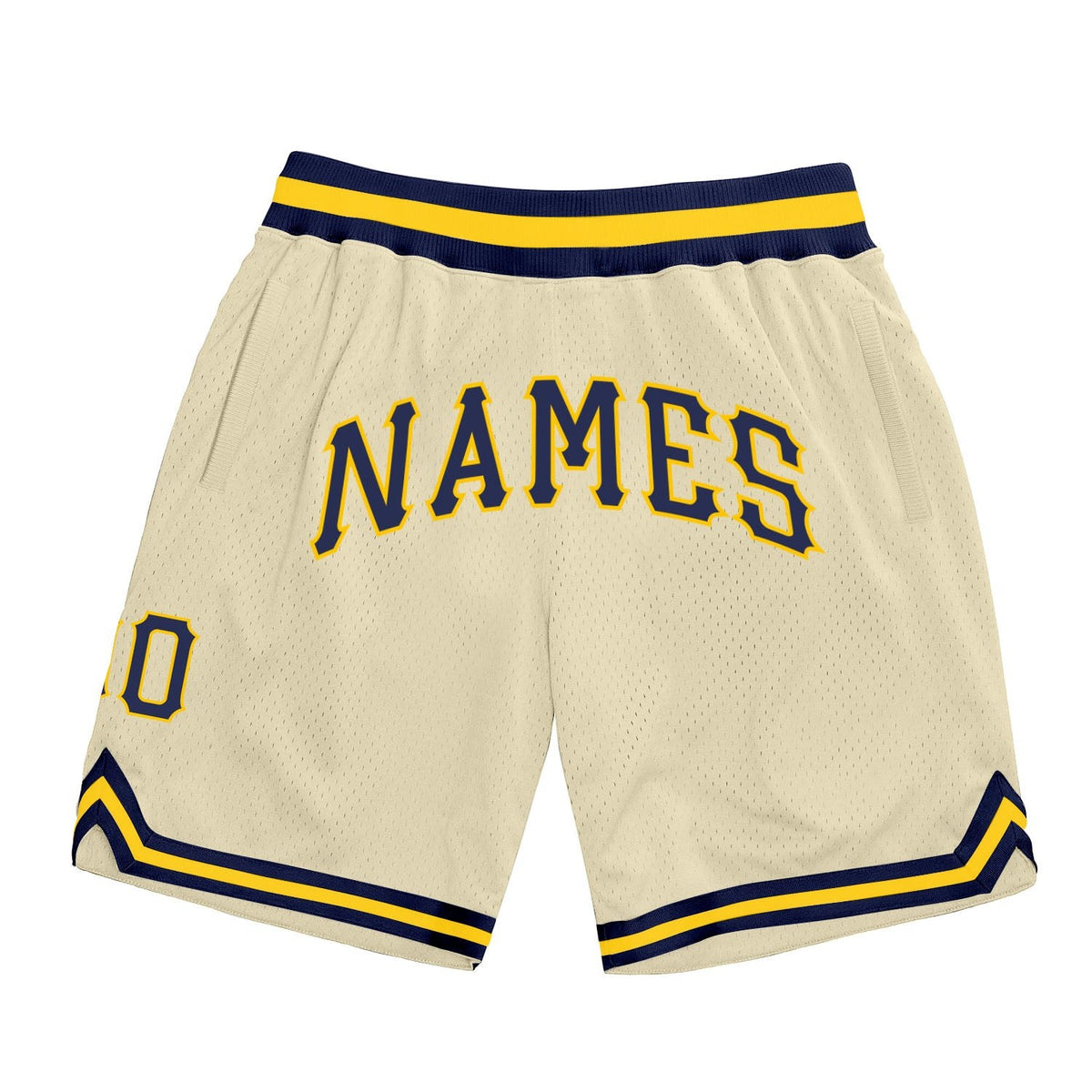 Custom Cream Navy-Gold Authentic Throwback Basketball Shorts photo 1