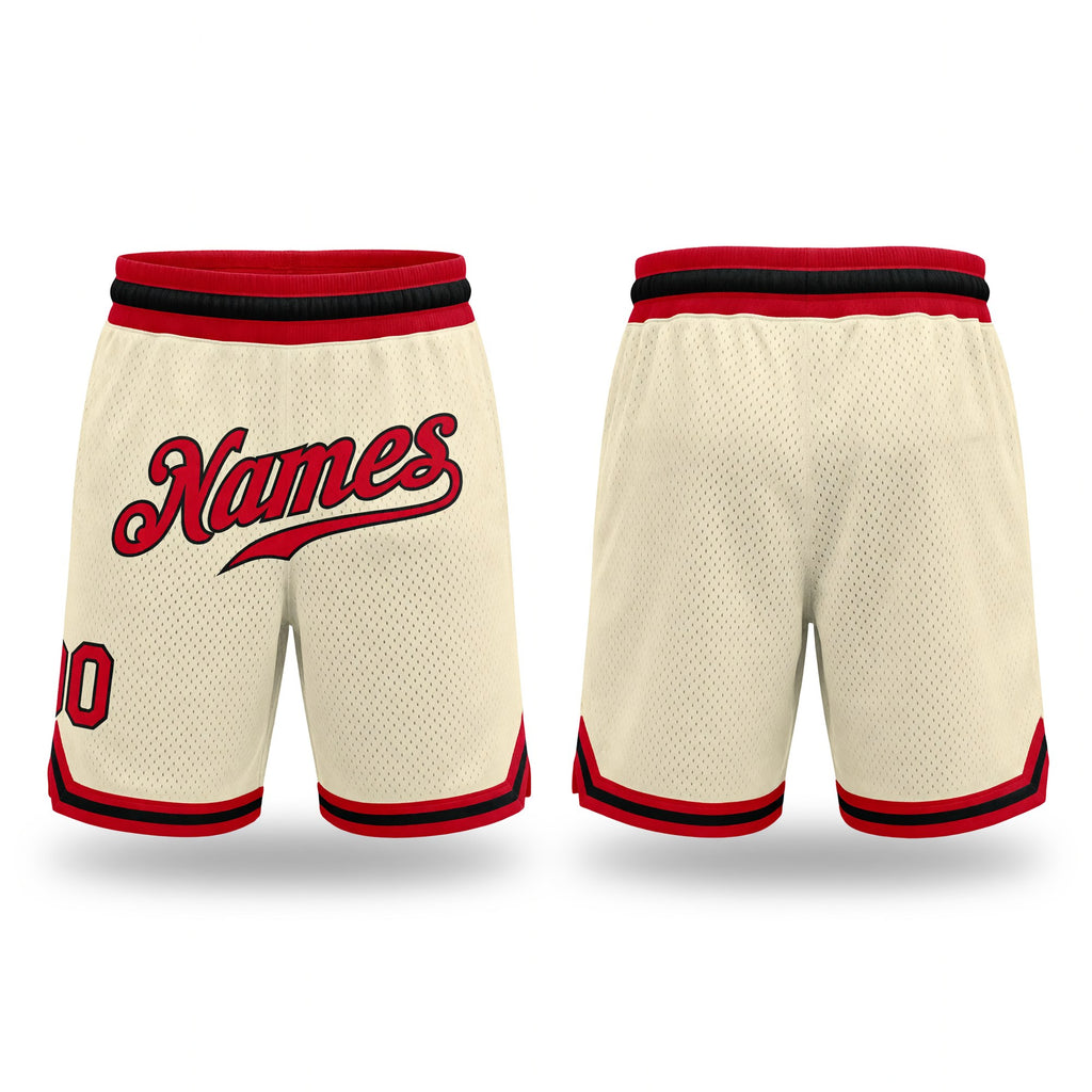 Custom Cream Red-Black Authentic Throwback Basketball Shorts