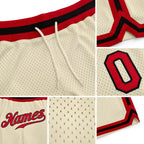 Custom Cream Red-Black Authentic Throwback Basketball Shorts detail