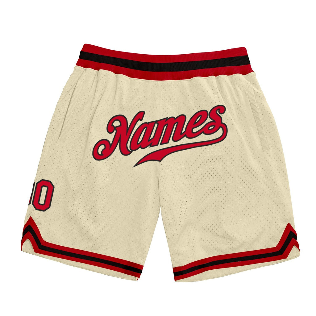 Custom Cream Red-Black Authentic Throwback Basketball Shorts photo 1