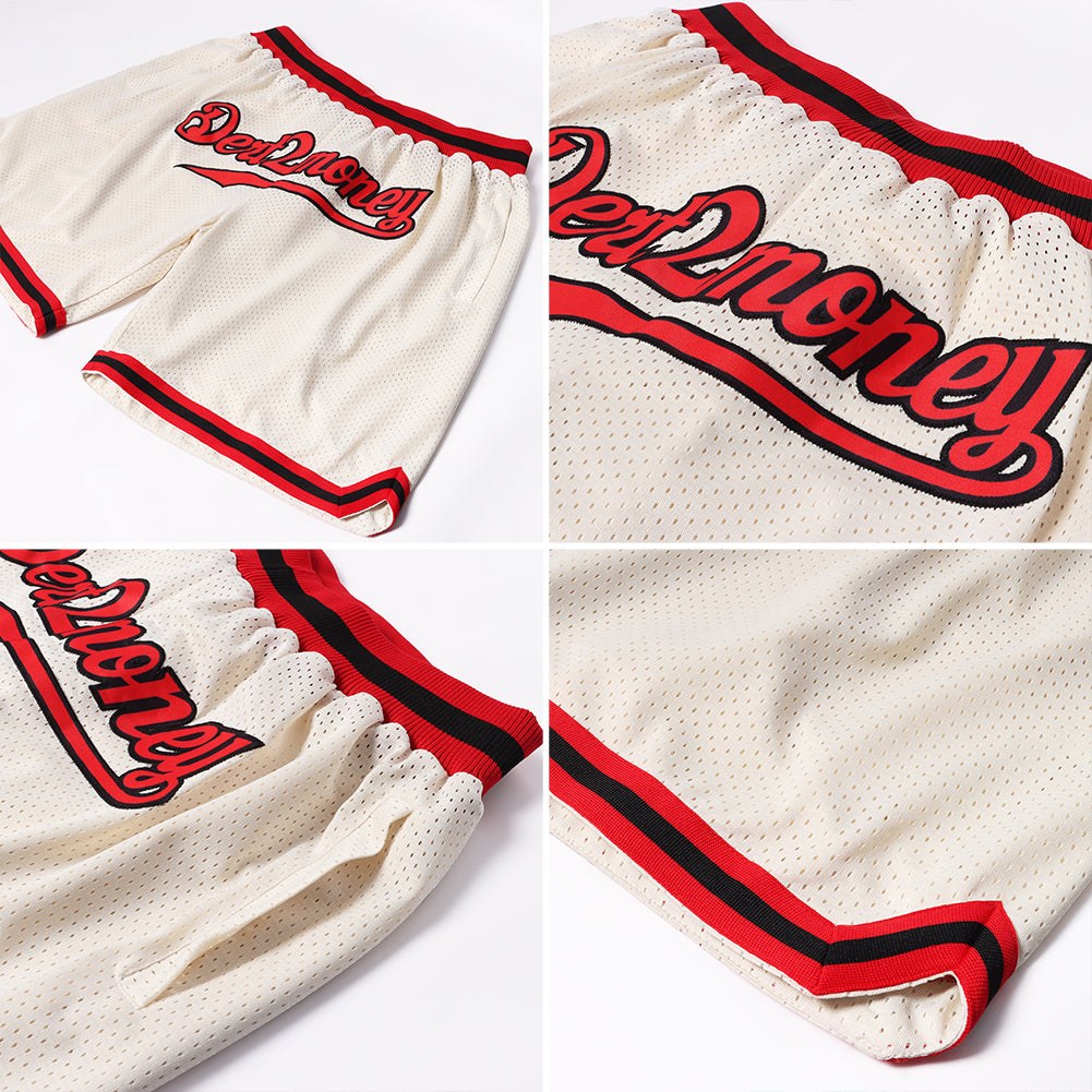 Custom Cream Red-Black Authentic Throwback Basketball Shorts photo 3