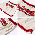 Custom Cream Red-Black Authentic Throwback Basketball Shorts photo 3