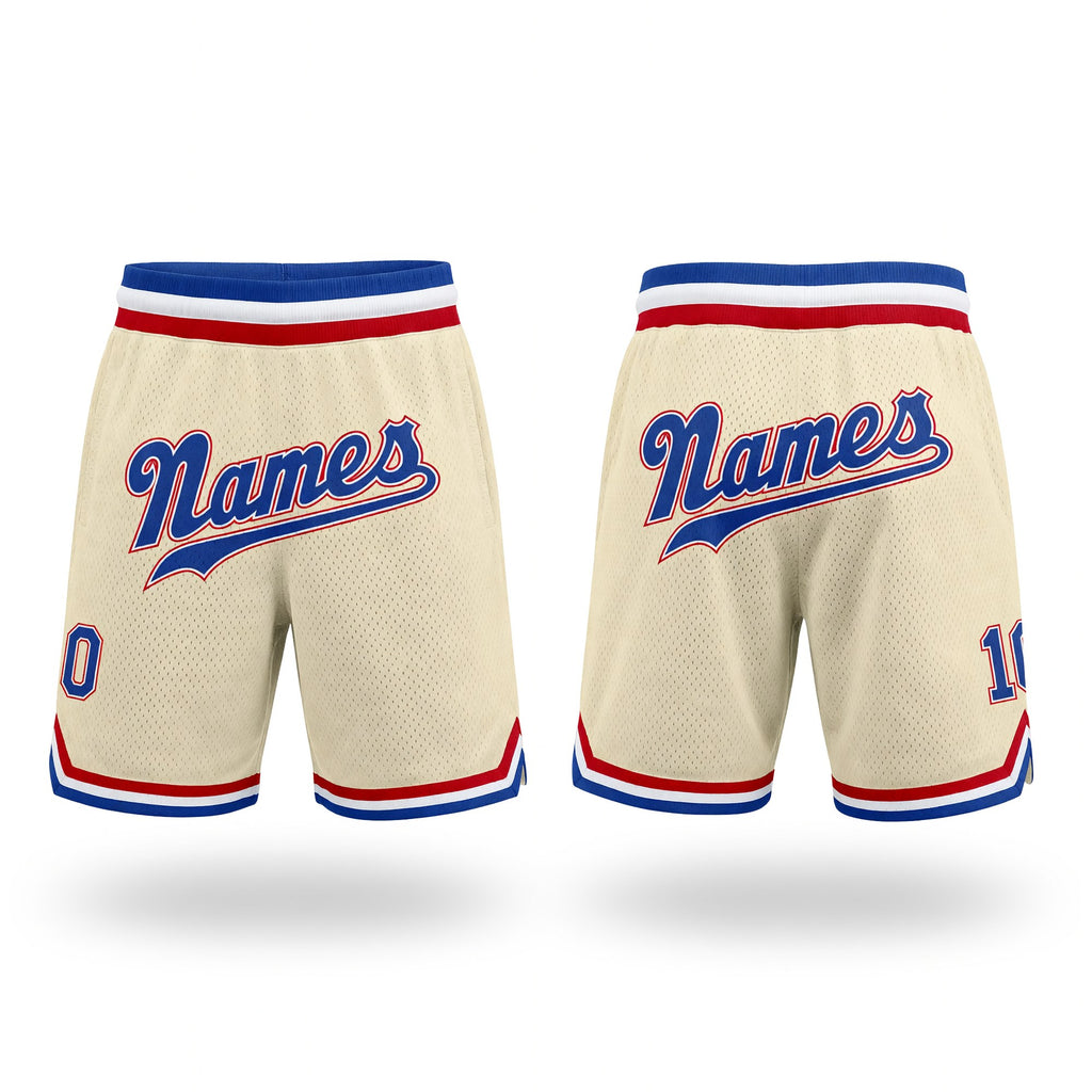 Custom Cream Royal-Red Authentic Throwback Basketball Shorts