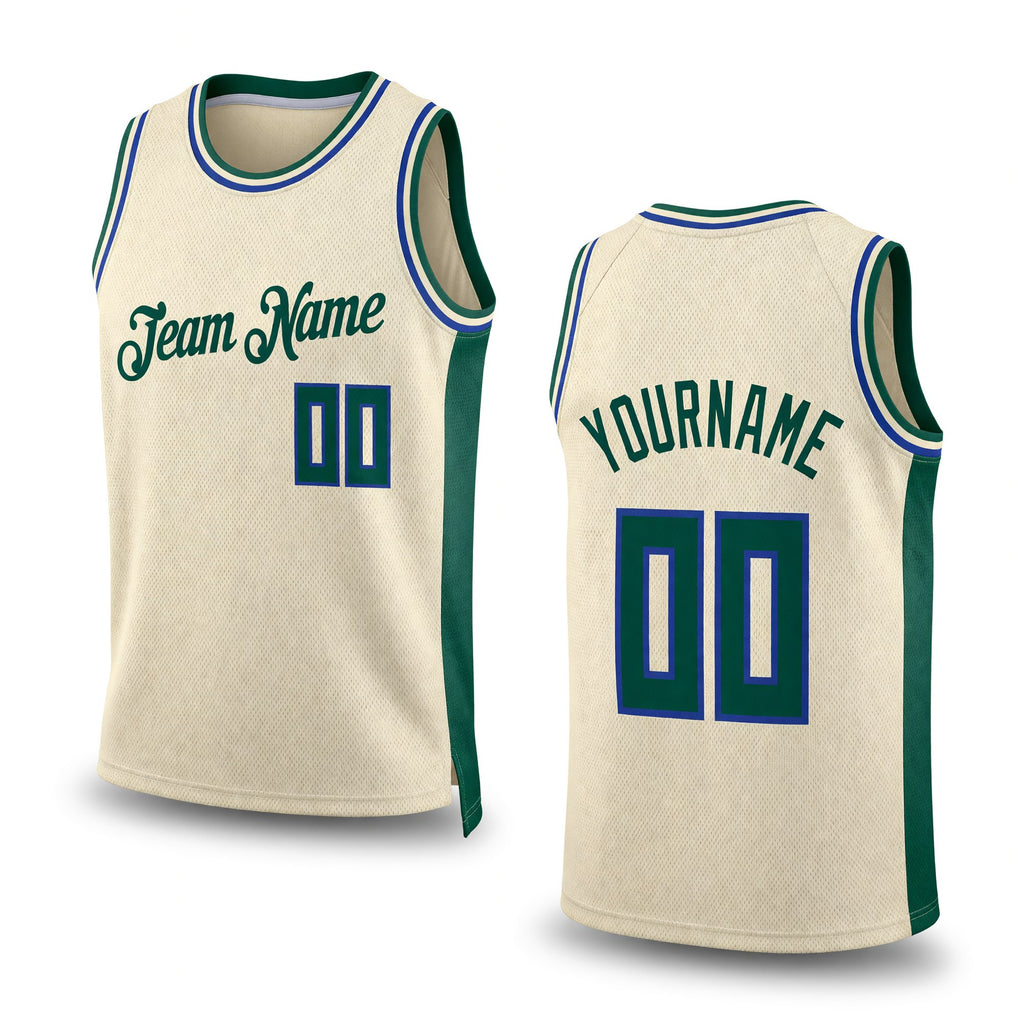 Custom Cream Hunter Green-Royal Authentic Throwback Basketball Jersey