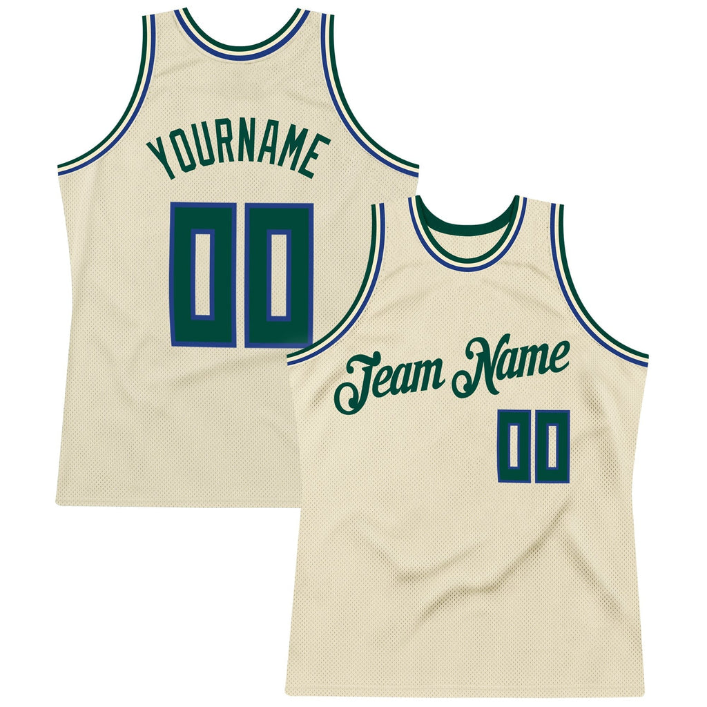 Custom Cream Hunter Green-Royal Authentic Throwback Basketball Jersey photo 1