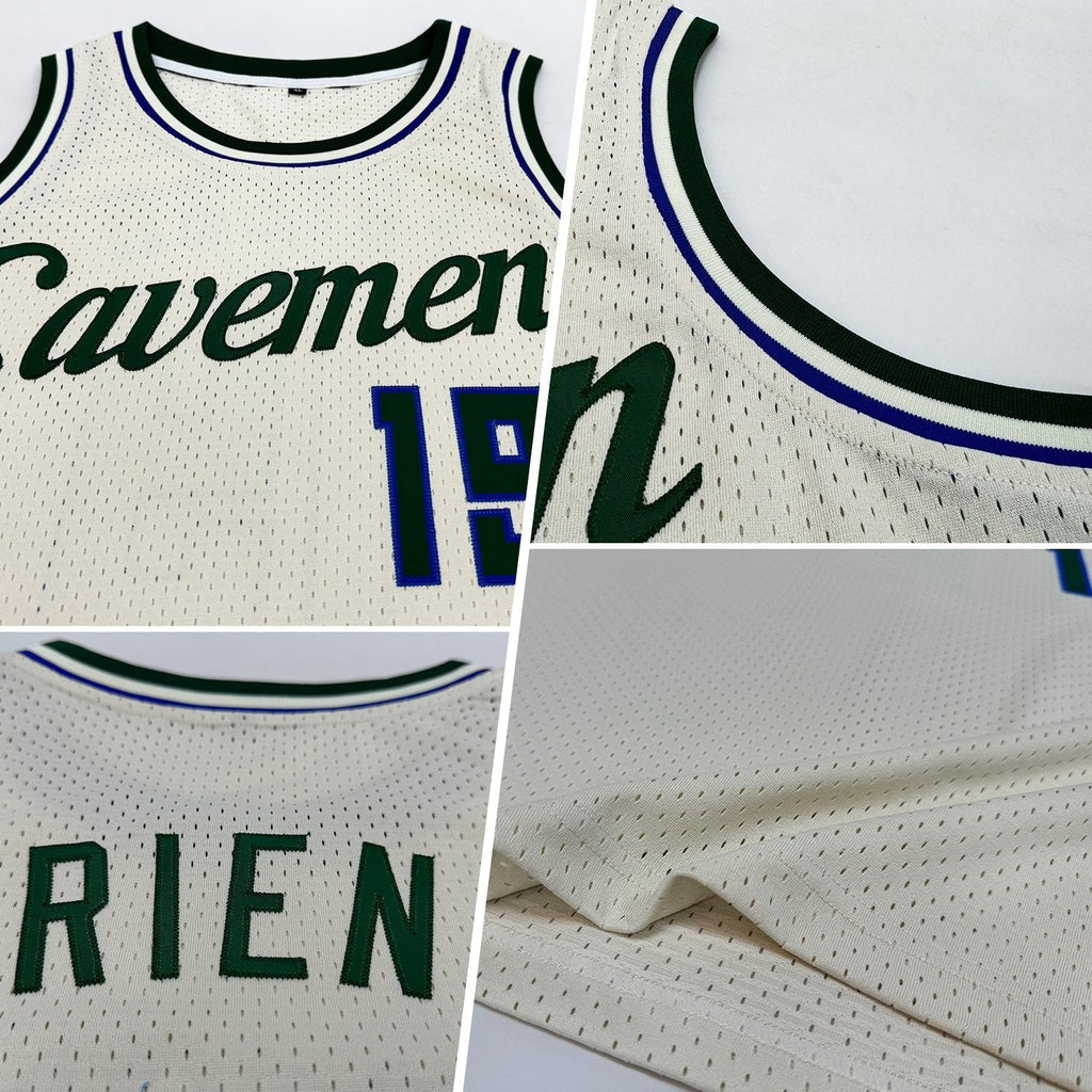 Custom Cream Hunter Green-Royal Authentic Throwback Basketball Jersey photo 2