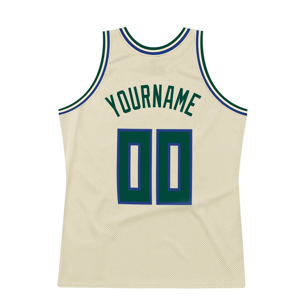Custom Cream Hunter Green-Royal Authentic Throwback Basketball Jersey photo 6