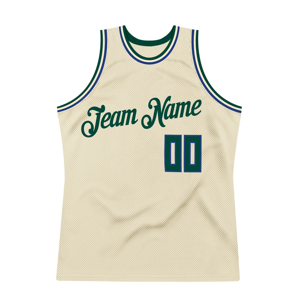 Custom Cream Hunter Green-Royal Authentic Throwback Basketball Jersey photo 7