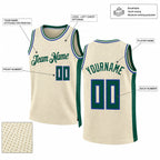 Custom Cream Authentic Throwback Basketball Jersey with Hunter Green and Royal Lettering customization guide