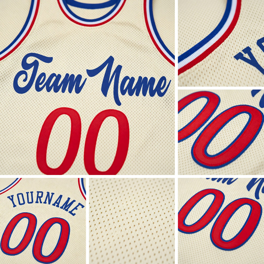 Custom Cream Red-Royal Authentic Throwback Basketball Jersey detail