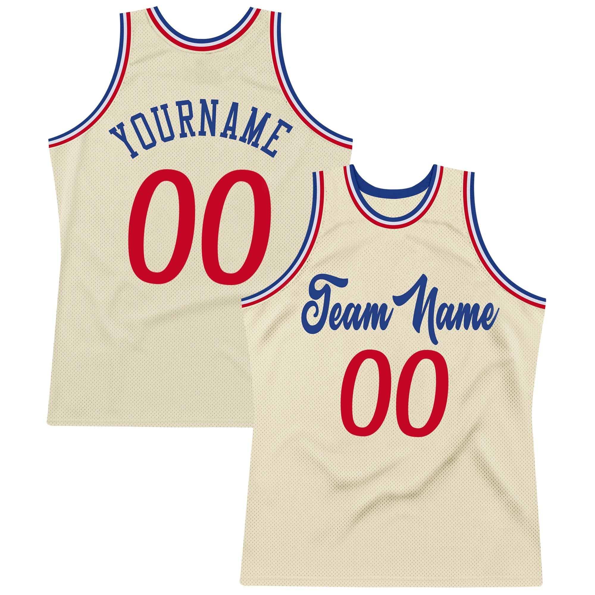 Custom Cream Red-Royal Authentic Throwback Basketball Jersey photo 1