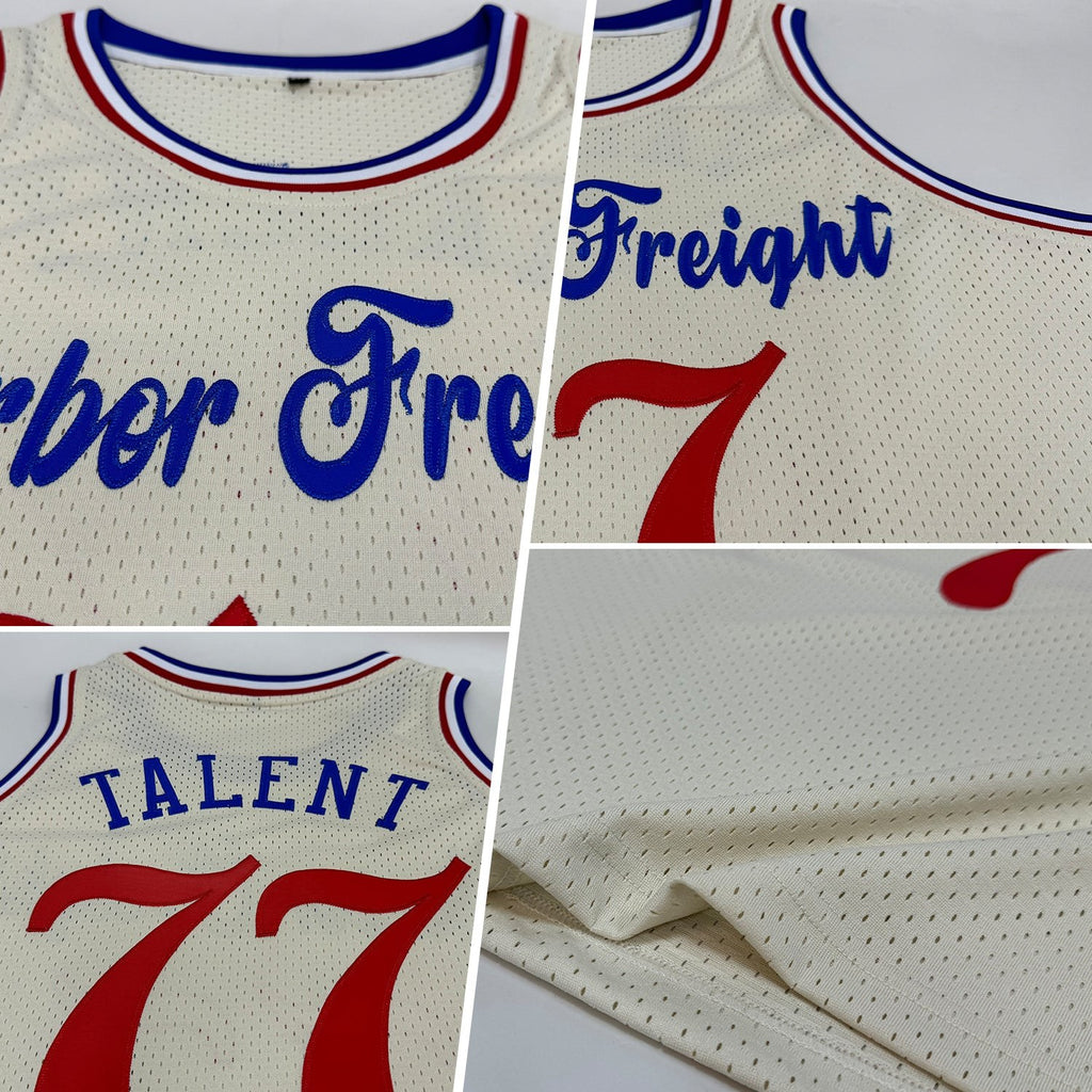 Custom Cream Red-Royal Authentic Throwback Basketball Jersey photo 2