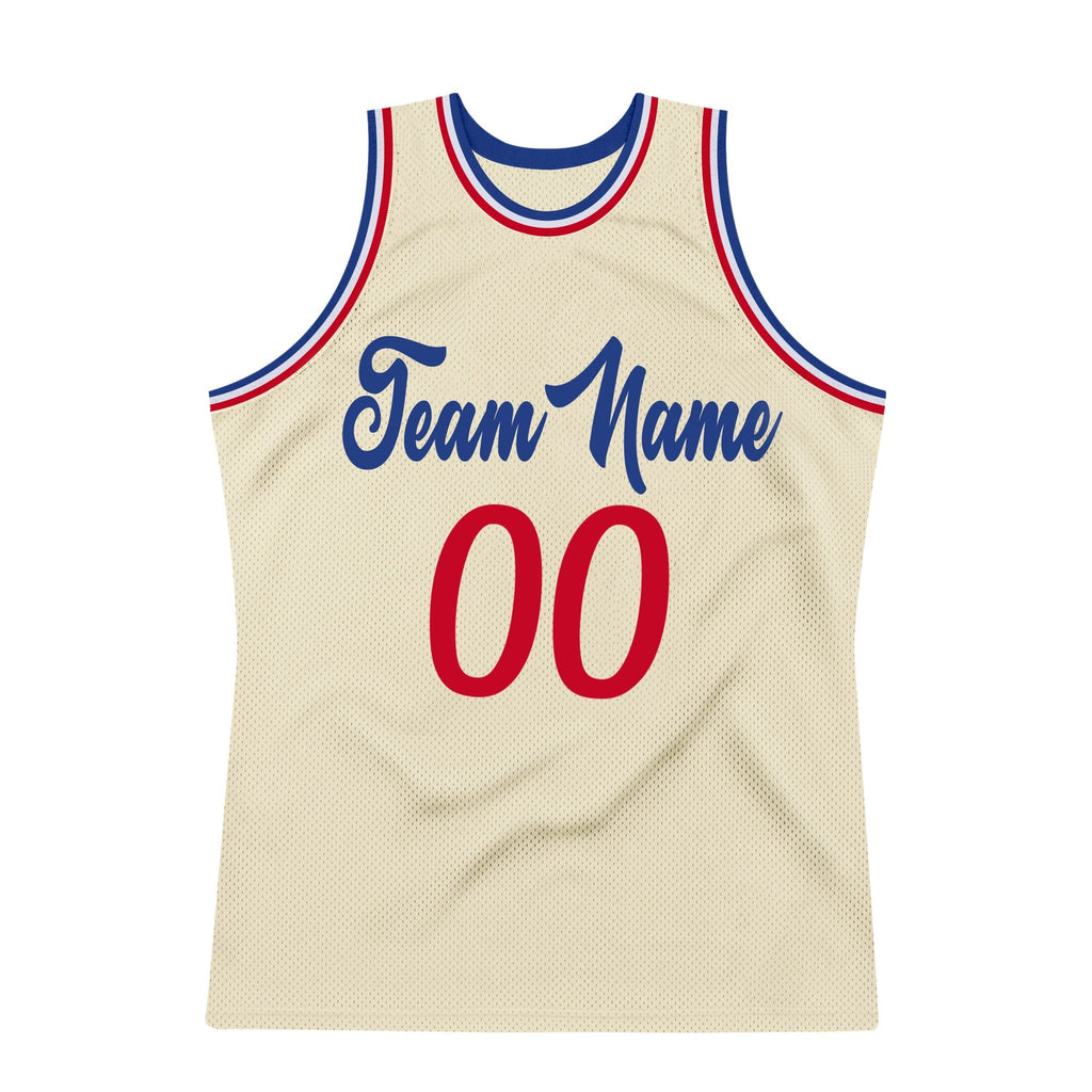 Custom Cream Red-Royal Authentic Throwback Basketball Jersey photo 5
