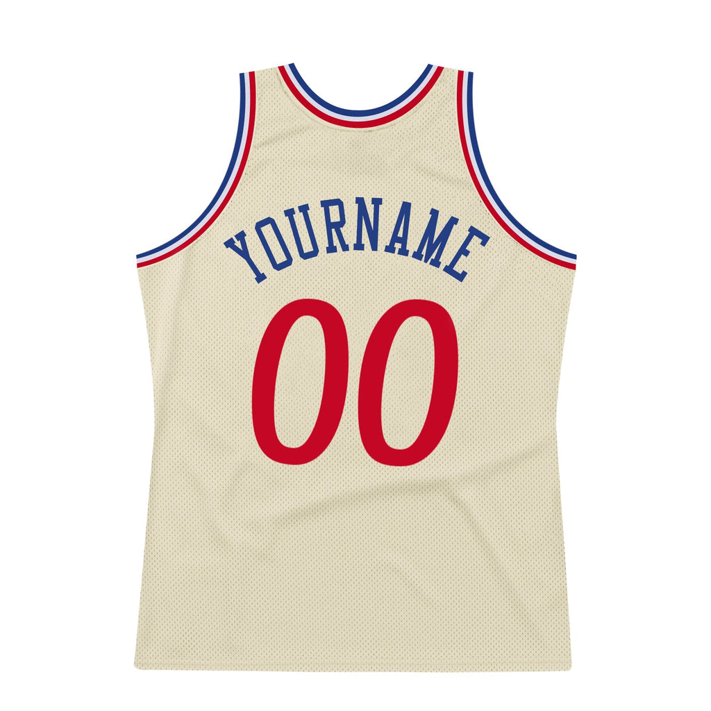 Custom Cream Red-Royal Authentic Throwback Basketball Jersey photo 6