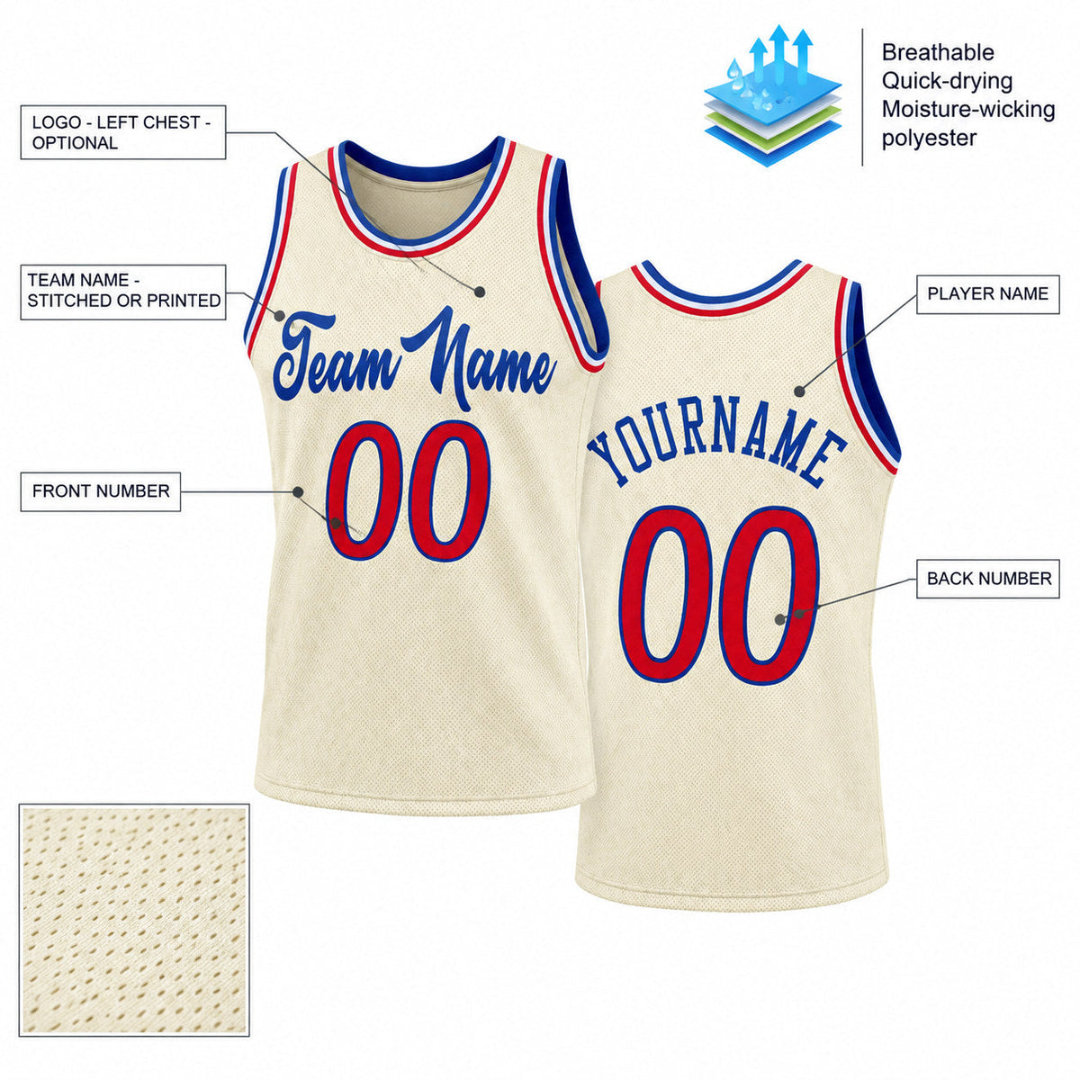 Custom Cream Authentic Throwback Basketball Jersey with Red and Royal Lettering Design 0075 customization guide