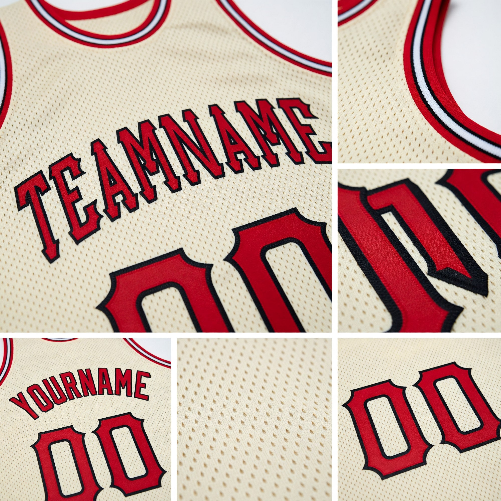 Custom Cream Red-Black Authentic Throwback Basketball Jersey detail