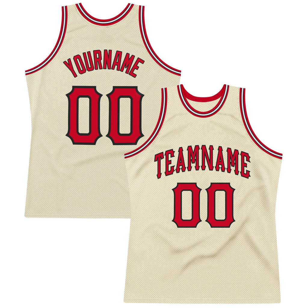 Custom Cream Red-Black Authentic Throwback Basketball Jersey photo 1