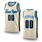 Custom Cream Black-Blue Authentic Throwback Basketball Jersey