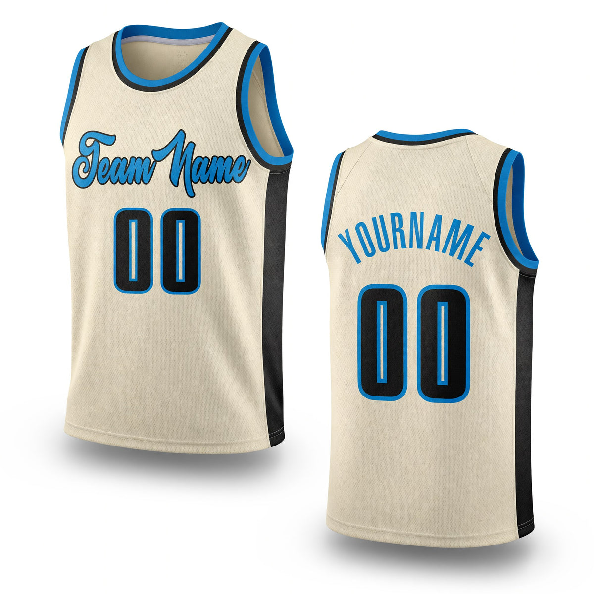 Custom Cream Black-Blue Authentic Throwback Basketball Jersey