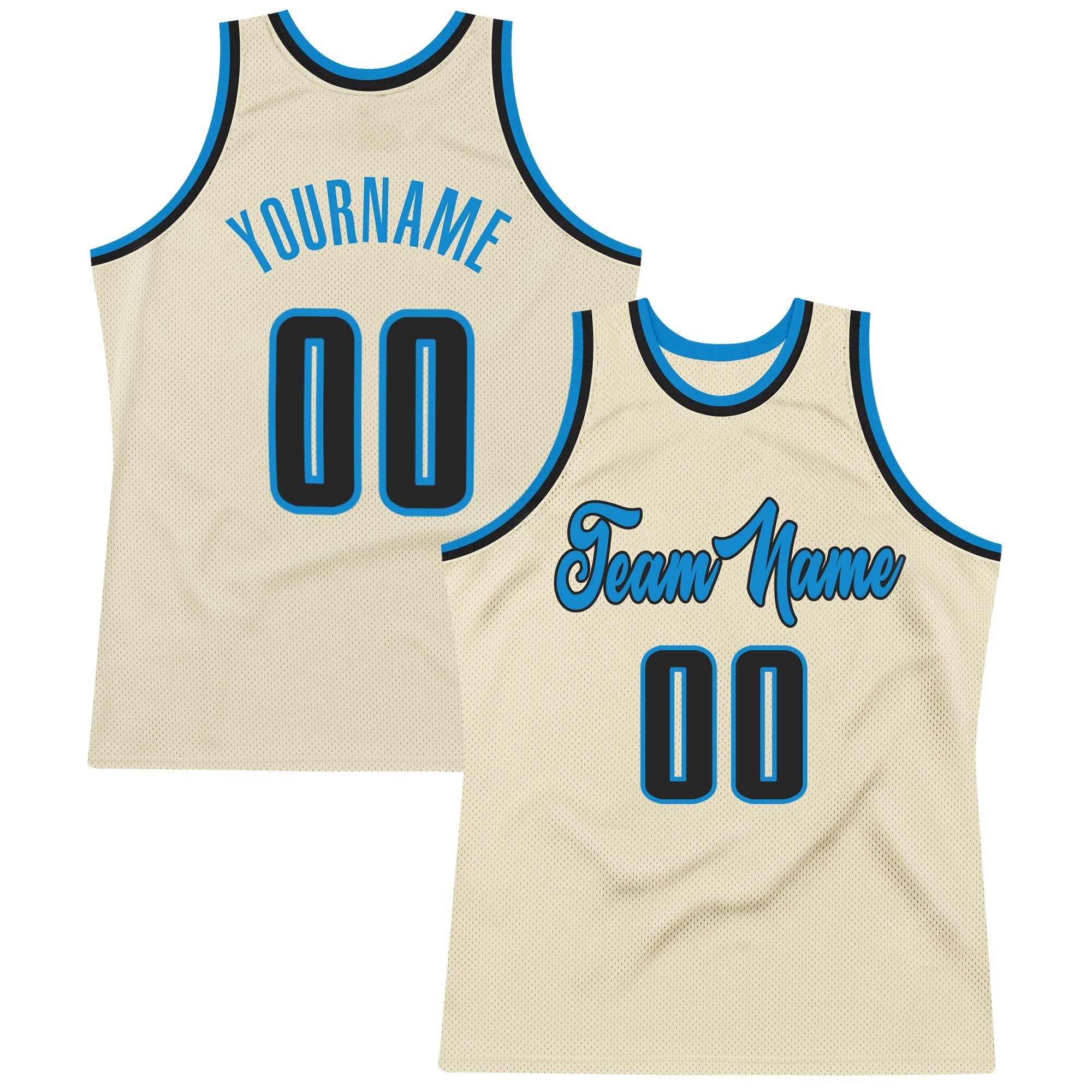 Custom Cream Black-Blue Authentic Throwback Basketball Jersey photo 1