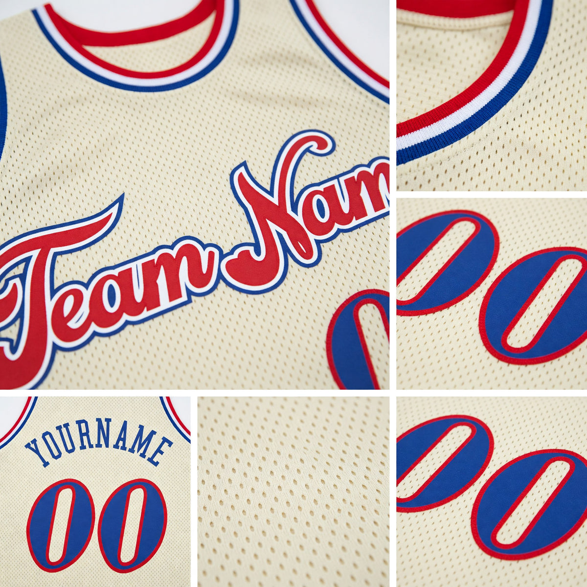 Custom Cream Royal-Red Authentic Throwback Basketball Jersey detail