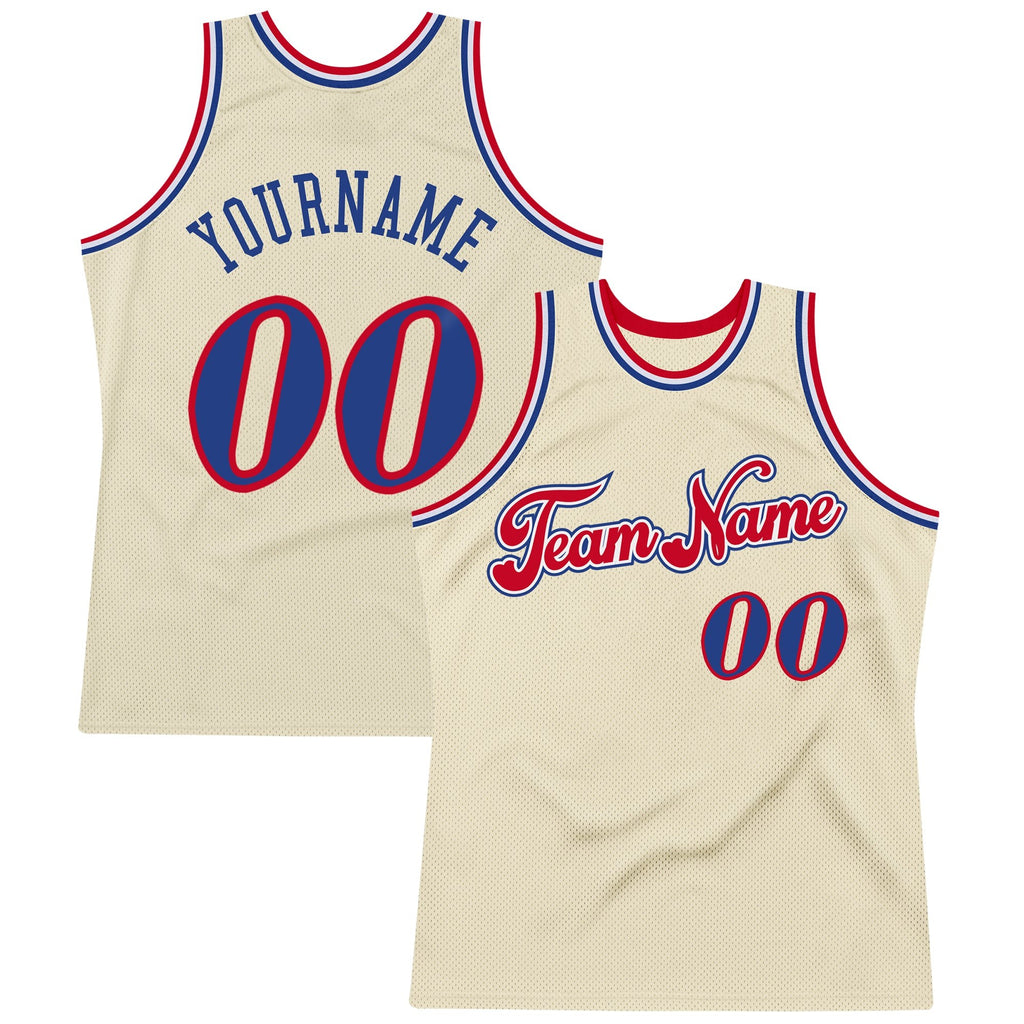 Custom Cream Royal-Red Authentic Throwback Basketball Jersey photo 1