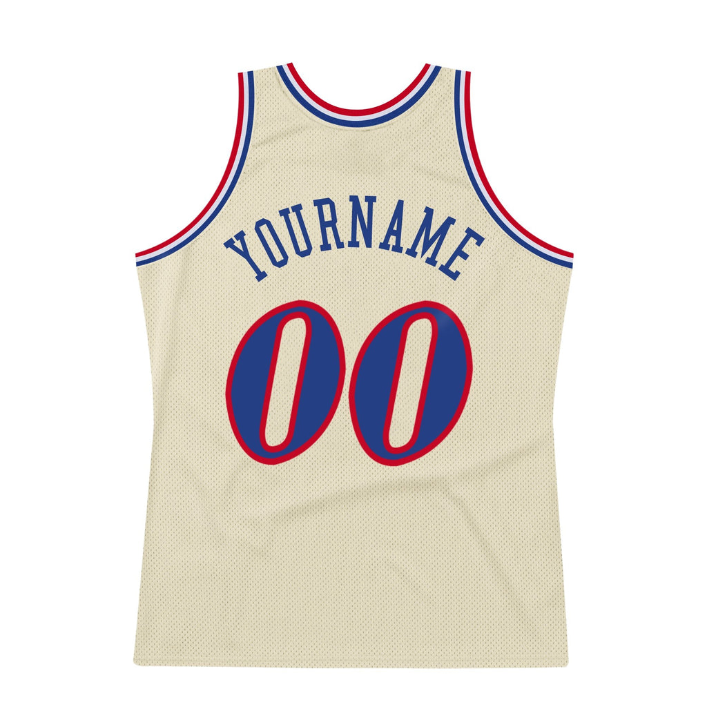Custom Cream Royal-Red Authentic Throwback Basketball Jersey photo 5