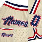 Custom Cream Navy-Red Authentic Throwback Basketball Shorts detail