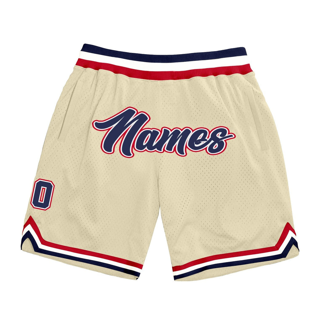 Custom Cream Navy-Red Authentic Throwback Basketball Shorts photo 1