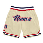 Custom Cream Navy-Red Authentic Throwback Basketball Shorts photo 1