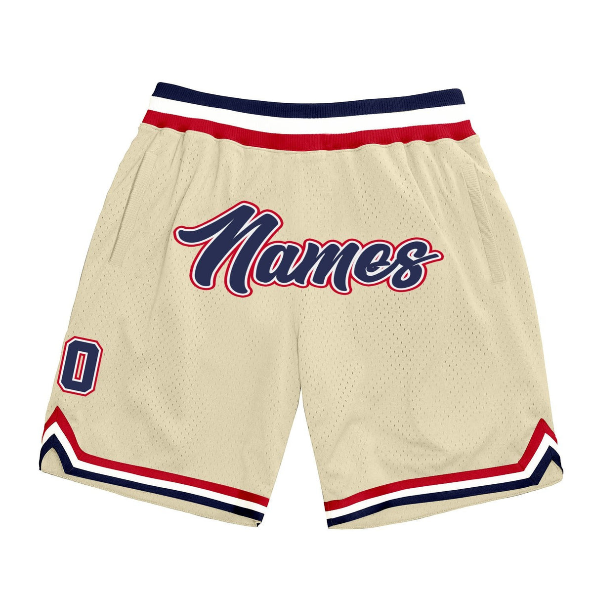 Custom Cream Navy-Red Authentic Throwback Basketball Shorts photo 1