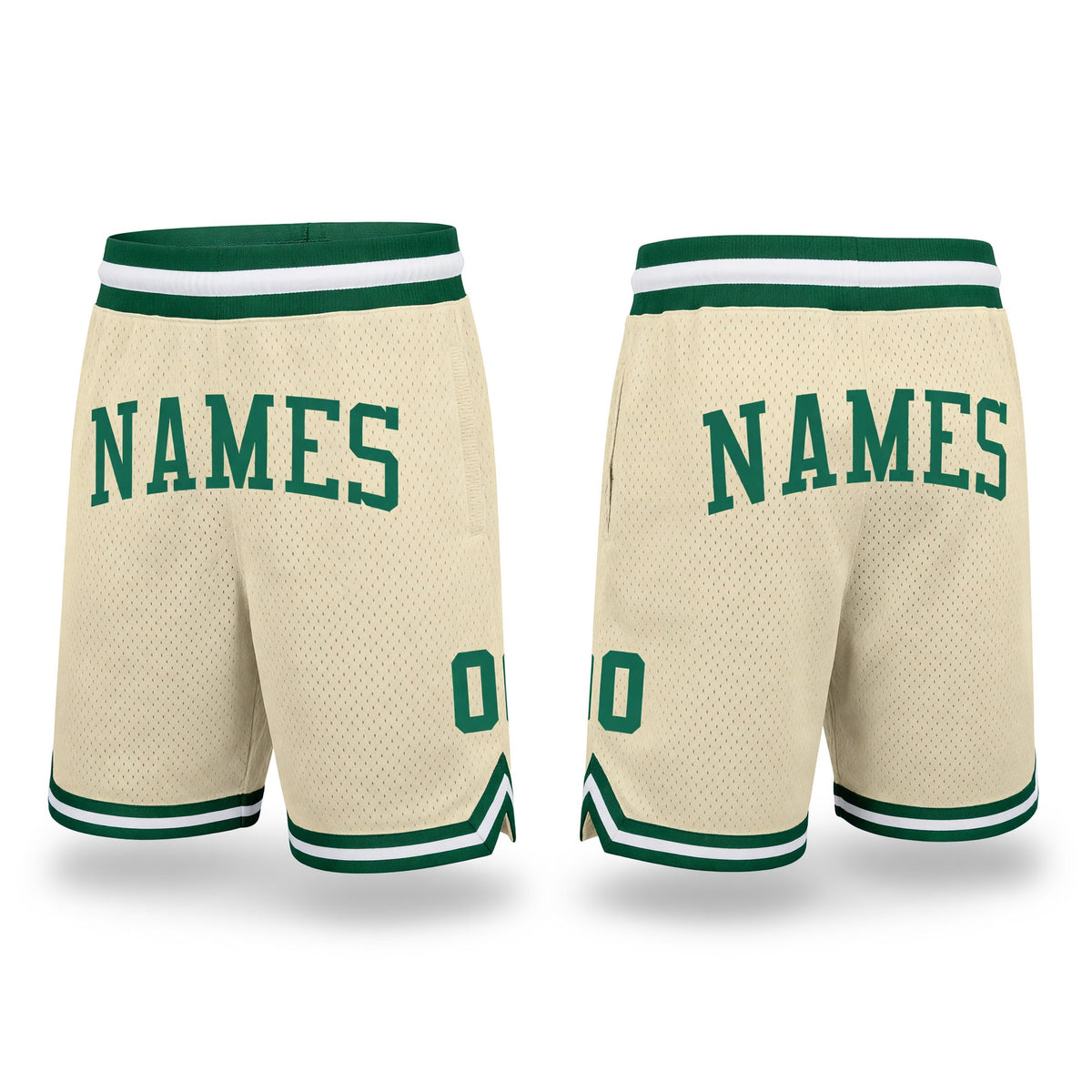 Custom Cream Kelly Green-White Authentic Throwback Basketball Shorts