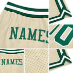 Custom Cream Kelly Green-White Authentic Throwback Basketball Shorts detail