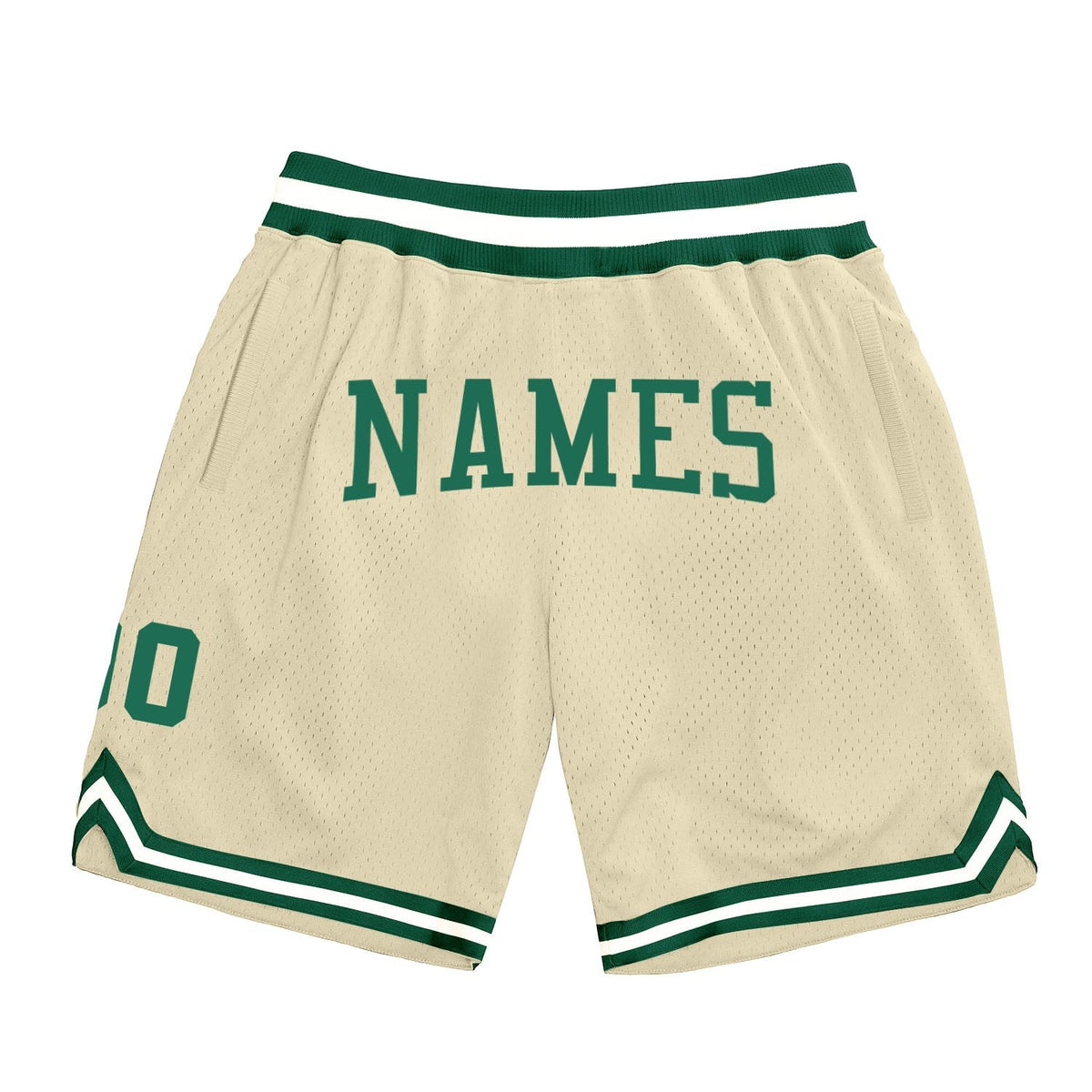 Custom Cream Kelly Green-White Authentic Throwback Basketball Shorts photo 1