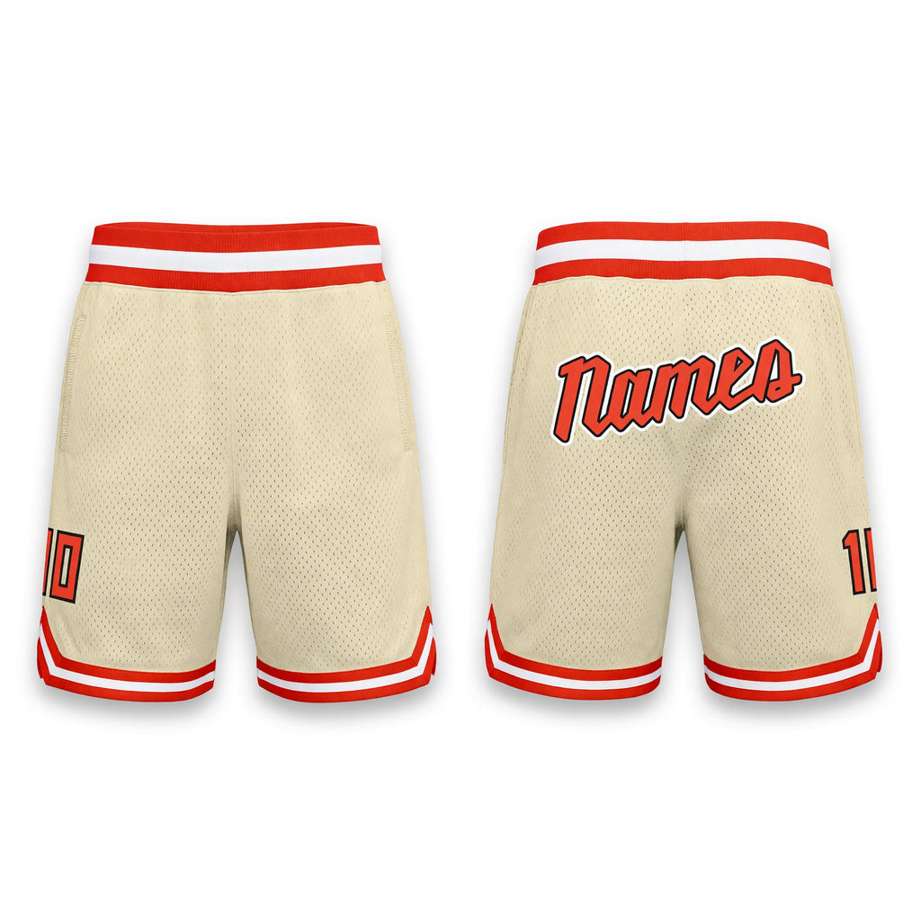 Custom Cream Orange-White Authentic Throwback Basketball Shorts