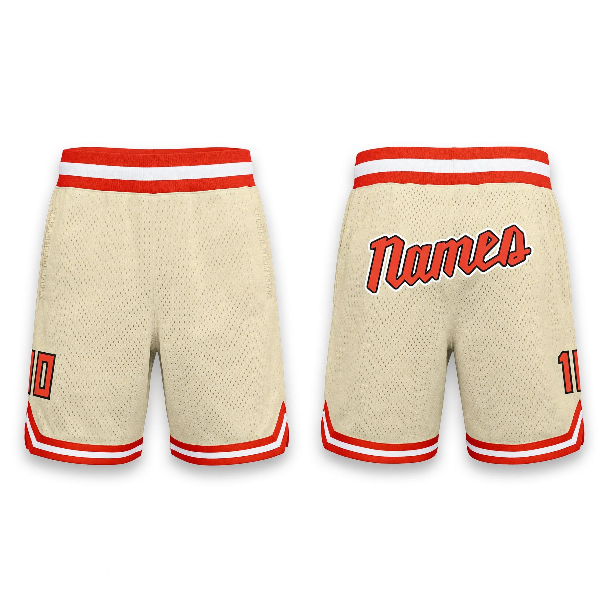 Custom Cream Orange-White Authentic Throwback Basketball Shorts