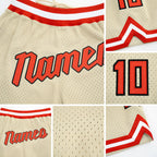 Custom Cream Orange-White Authentic Throwback Basketball Shorts detail