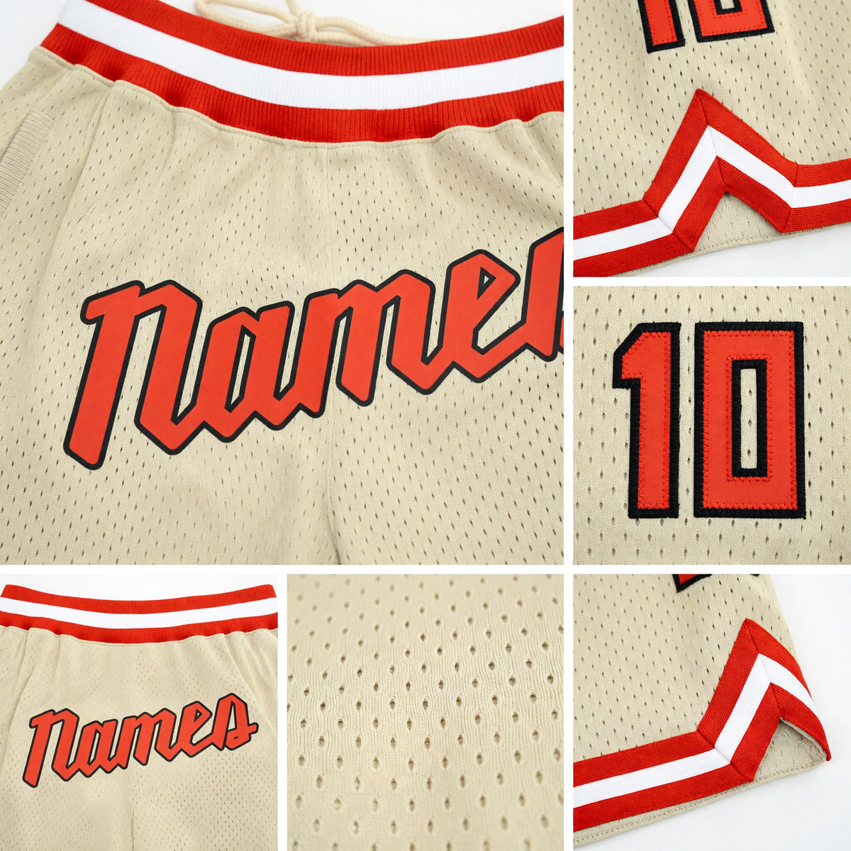 Custom Cream Orange-White Authentic Throwback Basketball Shorts detail