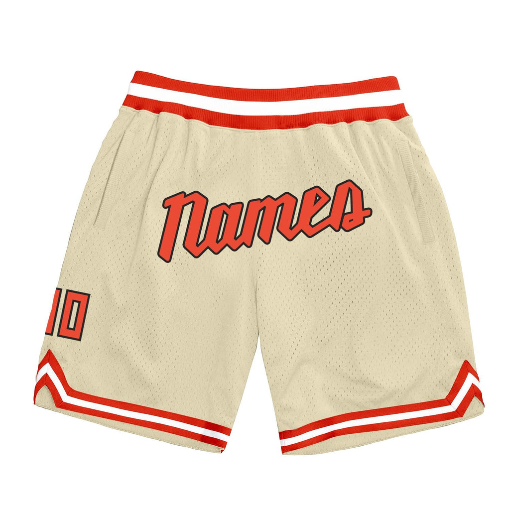 Custom Cream Orange-White Authentic Throwback Basketball Shorts photo 1