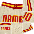 Custom Cream Red-Gold Authentic Throwback Basketball Shorts detail