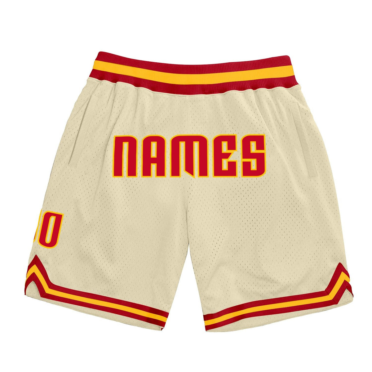 Custom Cream Red-Gold Authentic Throwback Basketball Shorts photo 1