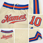 Custom Cream Orange-Royal Authentic Throwback Basketball Shorts detail