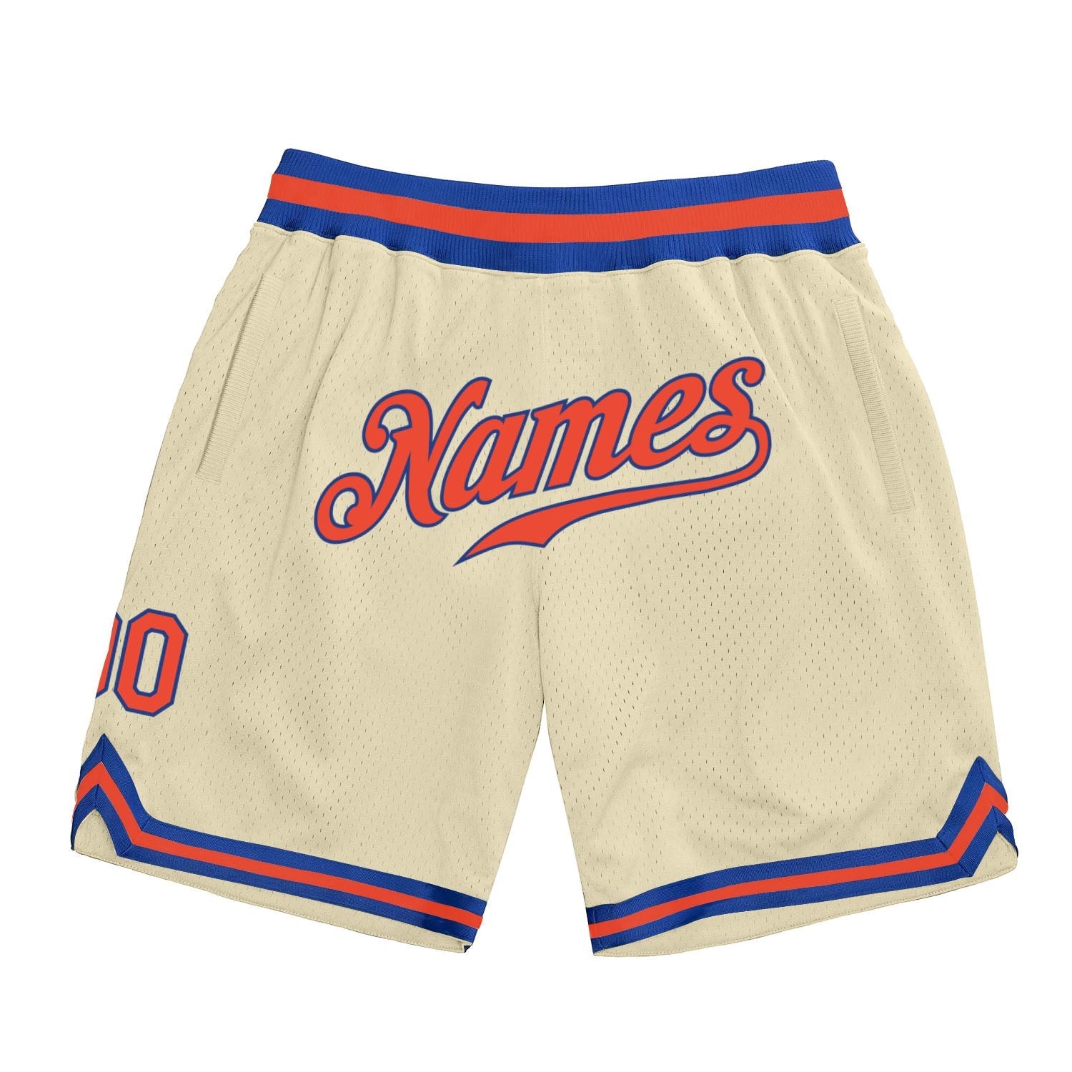 Custom Cream Orange-Royal Authentic Throwback Basketball Shorts photo 1